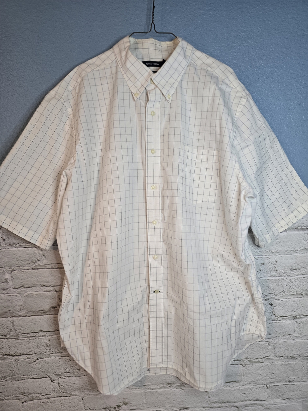 Nautica Men's Short-Sleeve Button-Down Shirt - White Plaid Sz XXL